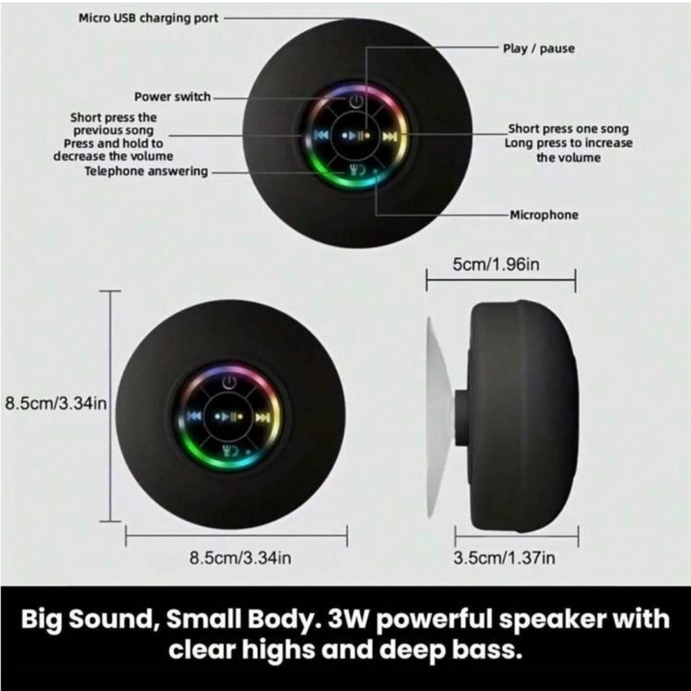 NIB - Waterproof Wireless Bluetooth Shower Speaker - Picture 6 of 7
